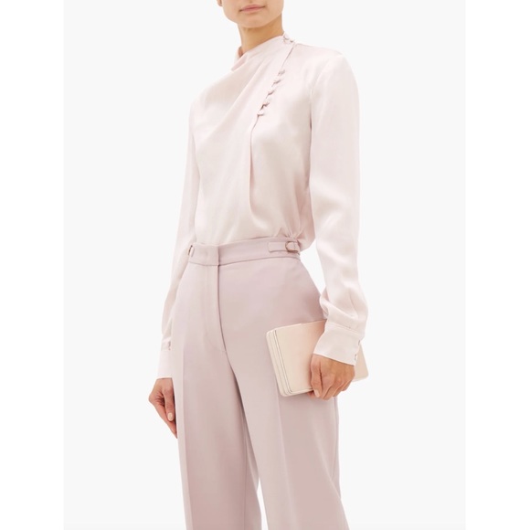 Gabriela Hearst Tops - GABRIELA HEARST • Pink Marcelina Draped-neck Hammered Silk Blouse